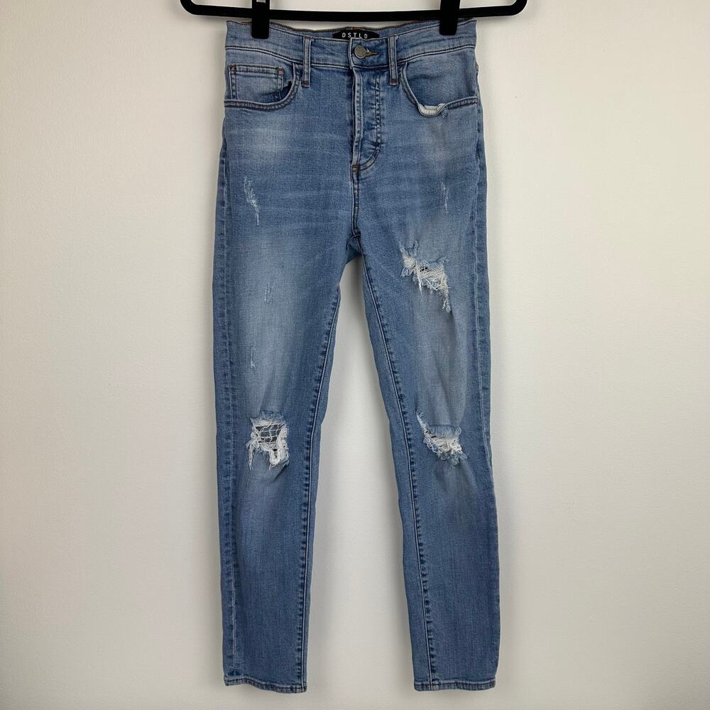 DSTLD Womens High Rise Button Fly Distressed Mom Medium Wash Blue Jeans 26 x 30